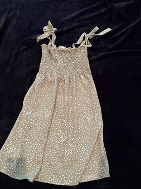 sundays Polka Dot Tie-Strap Smocked Dress - Green & White
